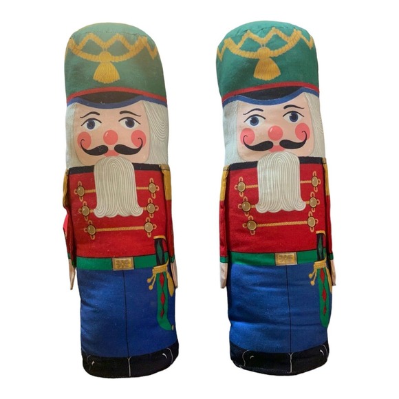Pair of 2 Vintage Nutcracker Soldier Bean Plush Figure Doorstop Pillows 17" - Picture 2 of 6